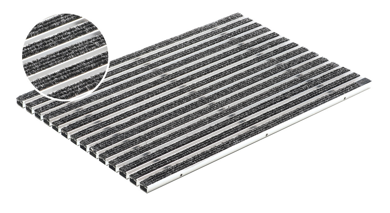 Voetmat met draagprofiel uit aluminium,  uitvoering met reinigbare vilten strips,  antraciet