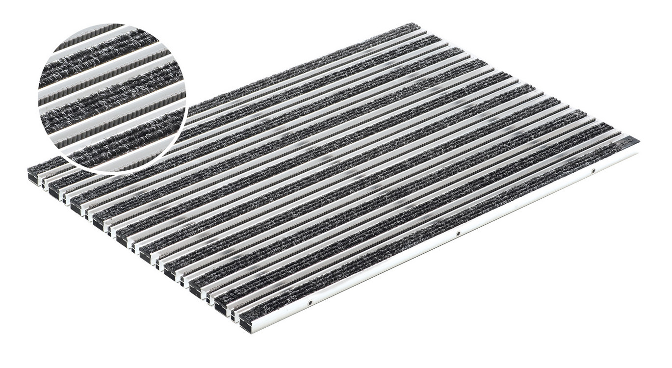 Voetmat met draagprofiel uit aluminium,  uitvoering met reinigbare vilten strips in combinatie met borstelhaar, antraciet
